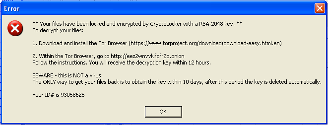 CryptoLocker Warning